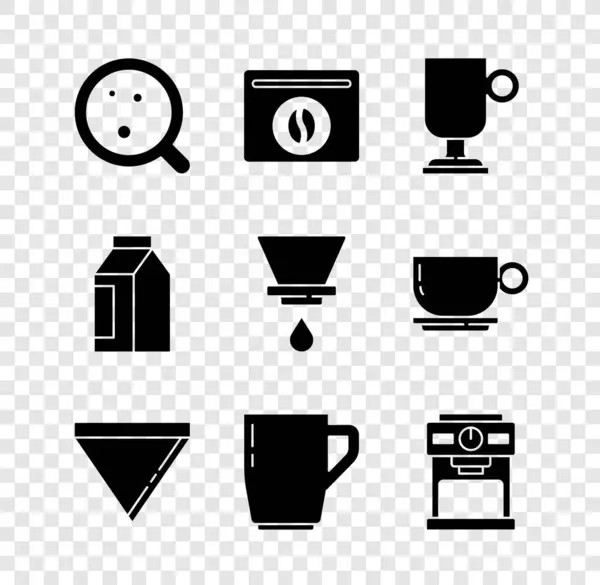 Set Kaffeetasse, Beutel Kaffeebohnen, irisch, Papierfilter, Maschine und V60-Maker-Symbol. Vektor — Stockvektor
