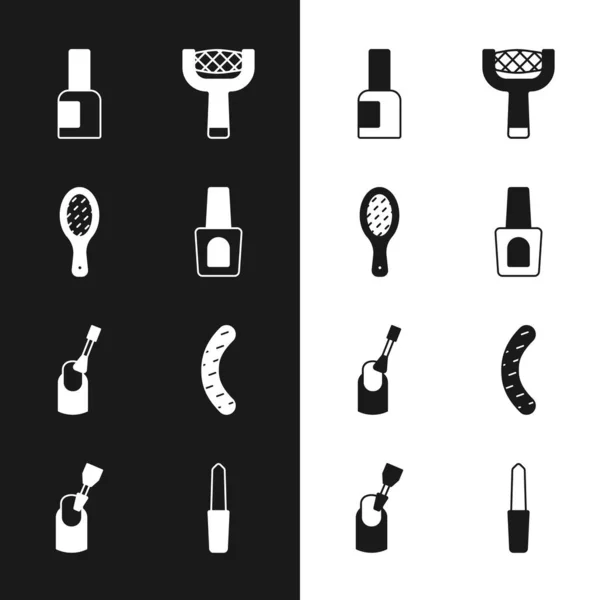 Set Botella de esmalte de uñas, lima de uñas, manicura y fresadora para icono. Vector — Archivo Imágenes Vectoriales