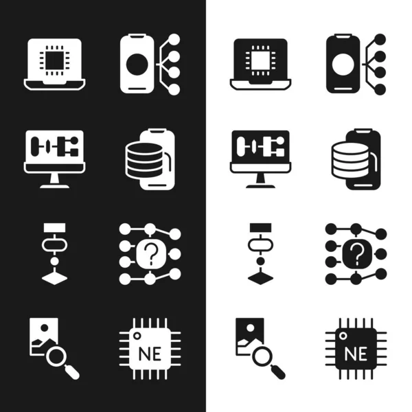 Set Cloud technology data transfer, Algorithm, Processor CPU, Neural network, and Photo retouching icon. Vector — Stock Vector