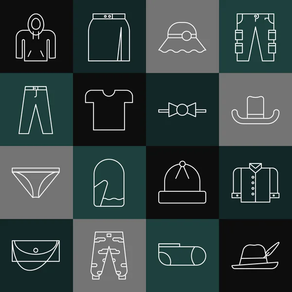 Set Linie Wiesn-Hut, T-Shirt, Mann, elegante Frauen, Hose, Kapuzenpulli und Fliege Symbol. Vektor — Stockvektor