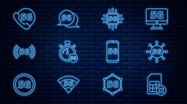 Satır Sim kartı reddedildi, 5G ağı, işlemci, Dijital hız ölçer, Telefon, Cep telefonu ve simge. Vektör