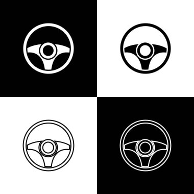 Direksiyon simgesini siyah beyaz arkaplanda izole et. Araba tekeri ikonu. Vektör