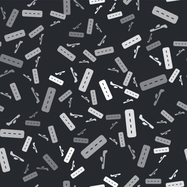 Gri Uçak kalkış ikonu siyah arka planda izole edilmiş. Uçak taşıma sembolü. Vektör