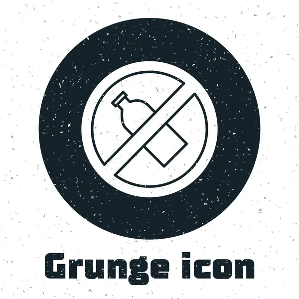 Grunge No hay icono de botella de plástico aislado sobre fondo blanco. Dibujo vintage monocromo. Ilustración vectorial — Vector de stock