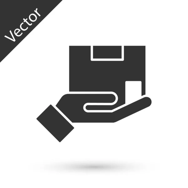 Grey Szállítási biztosítás ikon elszigetelt fehér háttér. Biztosított kartondoboz a pajzs mögött. Vektor. — Stock Vector