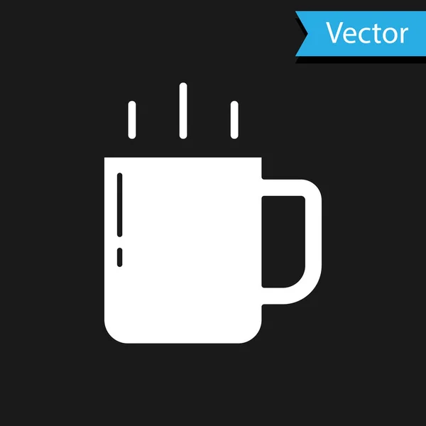 Hvit kaffekopp-ikon isolert på svart bakgrunn. Te-kopp. Varm kaffe. Vektor – stockvektor