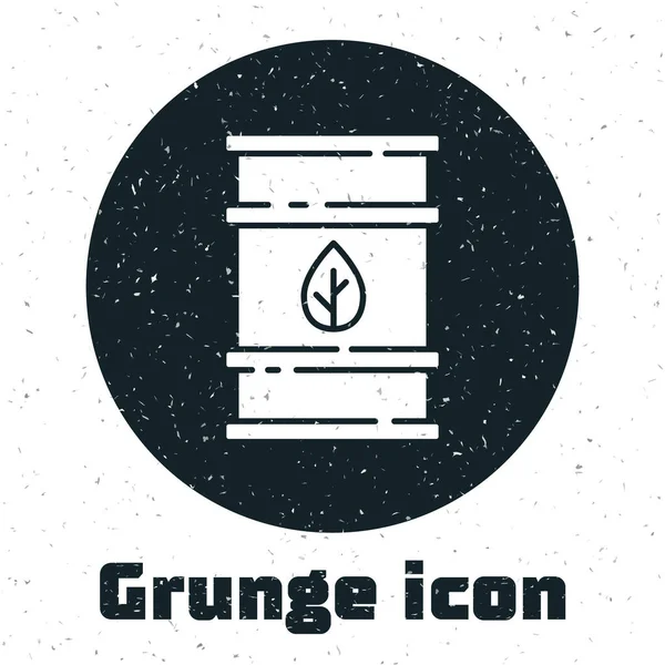 Grunge Biokraftstoff Barrel Symbol isoliert auf weißem Hintergrund. Öko-Bio und Kanister. grüne Umwelt und Recycling. Monochrome Vintage-Zeichnung. Vektor — Stockvektor