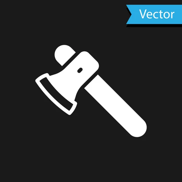 Icono de hacha de madera blanca aislada sobre fondo negro. Hacha de leñador. Vector — Vector de stock