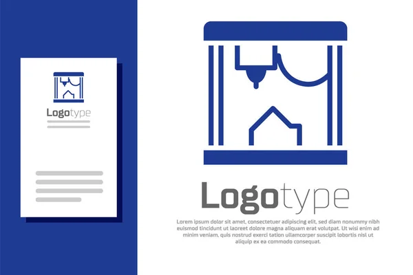 Blauw 3D printer pictogram geïsoleerd op witte achtergrond. Logo ontwerp template element. Vector — Stockvector