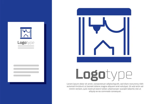블루 3D 프린터 아이콘은 흰색 배경에 분리되어 있습니다. 로고는 템플릿 요소를 디자인 합니다. Vector — 스톡 벡터
