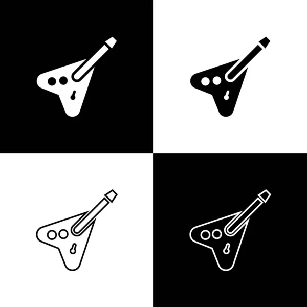 Set Icono de bajo eléctrico aislado sobre fondo blanco y negro. Vector — Vector de stock