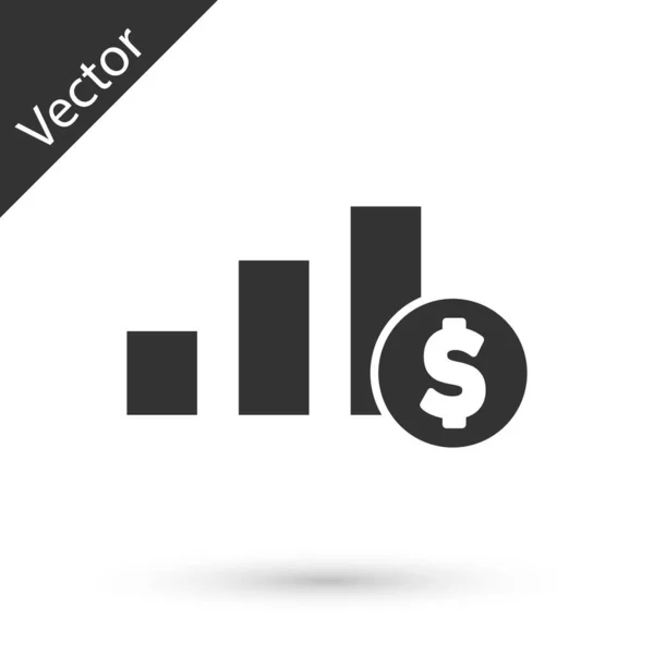 Grau-Tortendiagramm-Infografik und Dollar-Symbol auf weißem Hintergrund isoliert. Diagrammdiagramm-Zeichen. Vektor — Stockvektor