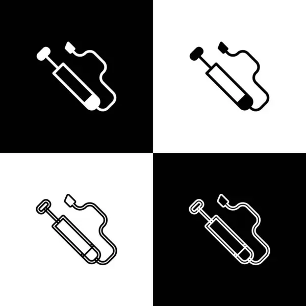 Set Fahrrad Luftpumpe Symbol isoliert auf schwarz-weißem Hintergrund. Vektor — Stockvektor