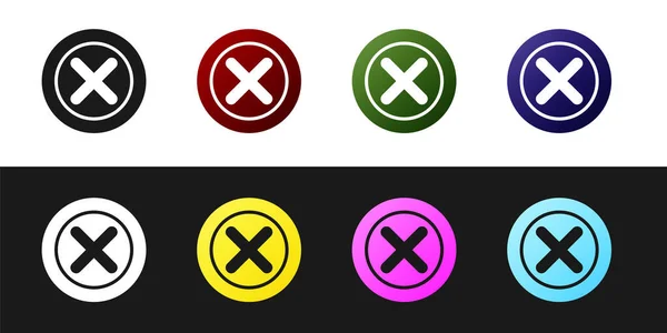 Set X Mark, Croix en cercle icône isolée sur fond noir et blanc. Cochez l'icône croix. Vecteur — Image vectorielle