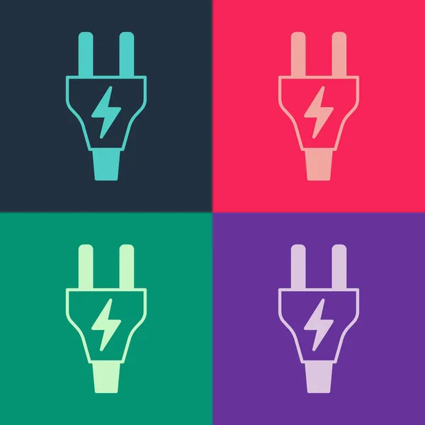 Pop Art Elektrisches Steckersymbol isoliert auf farbigem Hintergrund. Konzept der Verbindung und Abschaltung der Elektrizität. Vektor — Stockvektor