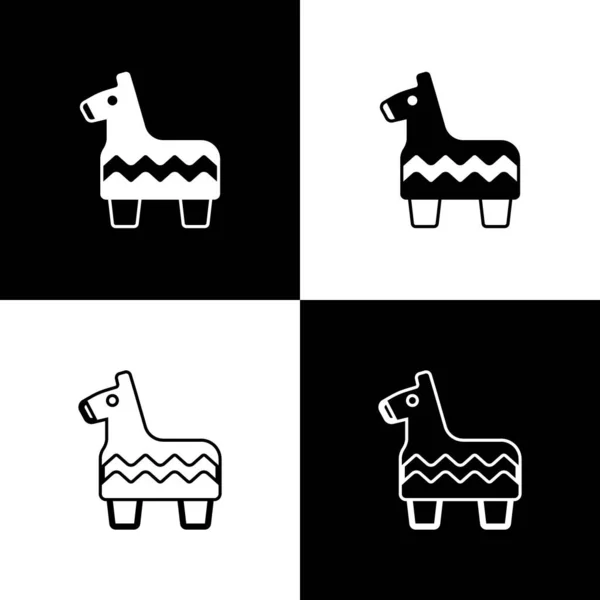 Definir ícone Pinata isolado no fundo preto e branco. Brinquedo de aniversário tradicional mexicano. Vetor — Vetor de Stock