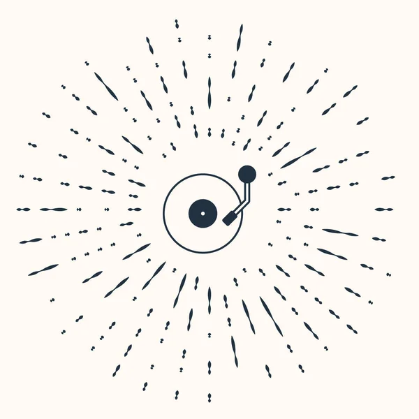 Pemutar Vinyl abu-abu dengan ikon cakram vinil diisolasi pada latar beige. Titik-titik acak lingkaran abstrak. Vektor - Stok Vektor