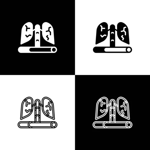 Définir l'icône Maladie des poumons isolé sur fond noir et blanc. Vecteur — Image vectorielle