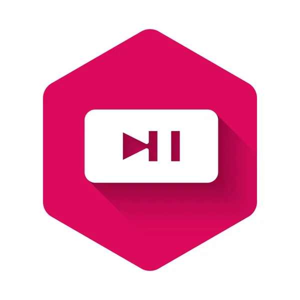 Icono de botón de pausa blanca aislado con fondo de sombra largo. Botón de hexágono rosa. Vector — Archivo Imágenes Vectoriales