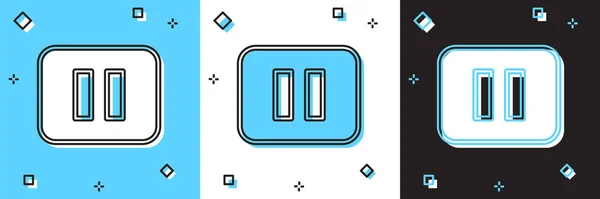 Définissez l'icône du bouton Pause isolée sur fond bleu et blanc, noir. Vecteur — Image vectorielle