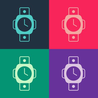Pop Art Dalış saat simgesi renk arkaplanında izole. Su altı ekipmanları. Vektör