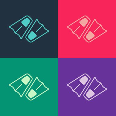 Yüzme ikonu için klasik plastik yüzgeçler renk arkaplanında izole edilmiş. Dalış ekipmanları. Olağanüstü bir spor. Su altı ekipmanları. Vektör