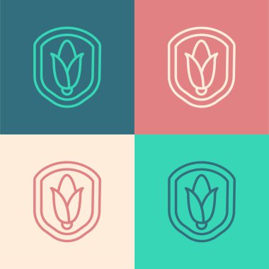 Pop Art Line Shield mısır ikonu renk arkaplanında izole edilmiş. Güvenlik, güvenlik, koruma, gizlilik kavramı. Vektör