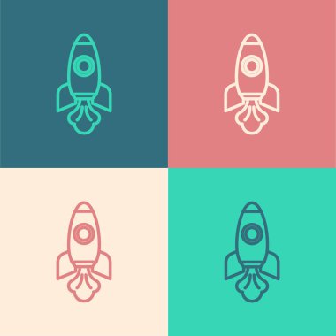 Pop Art Line Roket gemisi simgesi renk arkaplanında izole edildi. Uzay yolculuğu. Vektör