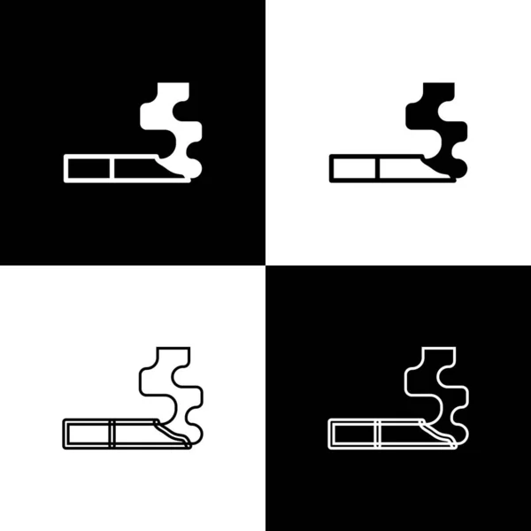 Establecer icono de cigarrillo aislado sobre fondo blanco y negro. Signo de tabaco. Símbolo de fumar. Vector — Vector de stock