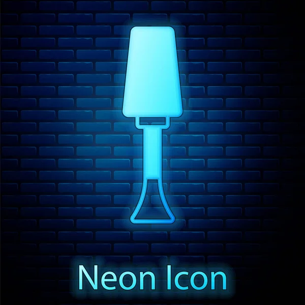 Icono de esmalte de uñas de neón brillante aislado en el fondo de la pared de ladrillo. Vector — Vector de stock