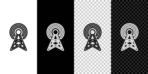 Nastavit čáru ikony Anténa izolované na černobílém pozadí. Rádiová anténa bezdrátová. Technologie a síťová signální rádiová anténa. Vektor — Stockový vektor