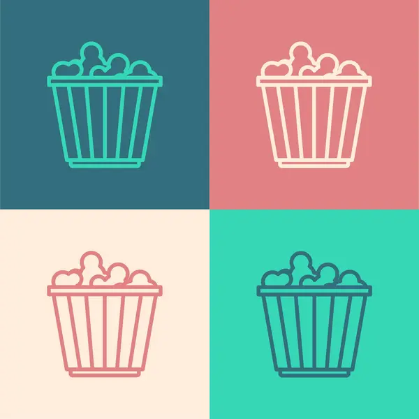 Pop art line Popcorn in cardboard box icon isolated on color background. Popcorn bucket box. Vector — Stock Vector