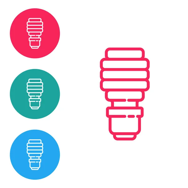 Red line LED light bulb icon isolated on white background. Economical LED illuminated lightbulb. Save energy lamp. Set icons in circle buttons. Vector — Stock Vector