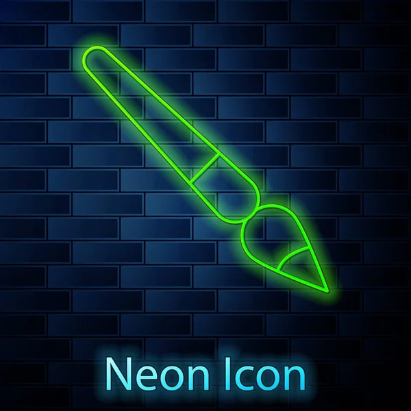 Leuchtende Neon-Linie Pinsel-Symbol isoliert auf Backsteinwand Hintergrund. Vektor — Stockvektor