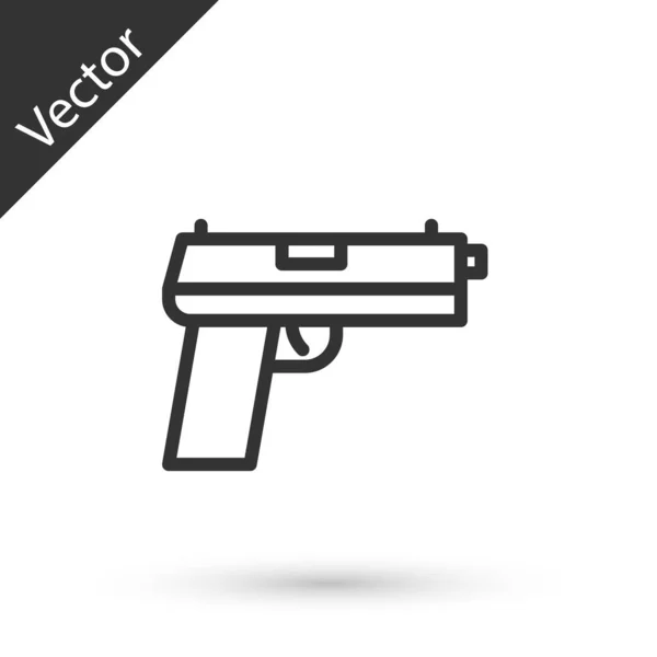 Línea gris Pistola o pistola icono aislado sobre fondo blanco. Pistola policial o militar. Arma pequeña. Vector — Archivo Imágenes Vectoriales