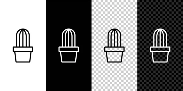 Définir la ligne Cactus et succulent en pot icône isolée sur fond noir et blanc, transparent. Plante poussant en pot. Panneau végétal en pot. Vecteur — Image vectorielle