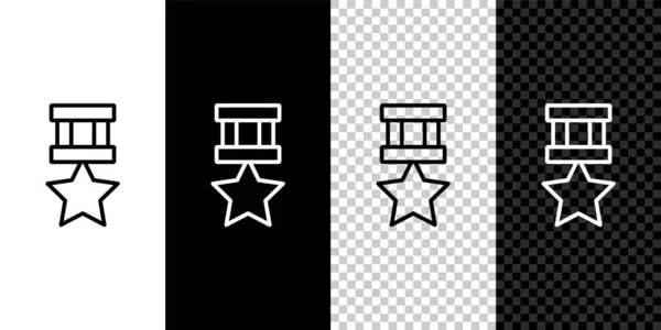 Setzen Sie Linie Military Belohnungsmedaille Symbol isoliert auf schwarz-weißem, transparentem Hintergrund. Armeezeichen. Vektor — Stockvektor