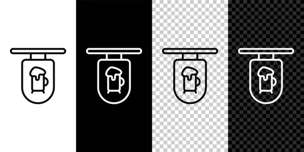 Set line Street signboard met inscriptie Bar pictogram geïsoleerd op zwart-wit, transparante achtergrond. Geschikt voor reclame bar, cafe, restaurant. Vector — Stockvector