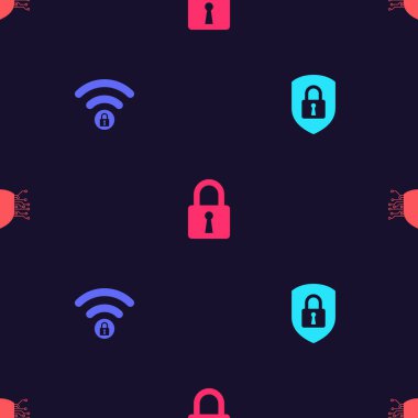 Kalkan güvenliğini kilitleyin, Wifi kilitlendi, Lock ve Cyber 'ı sorunsuz bir kalıba sokun. Vektör