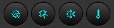 Ultraviyole koruma, güneş ve kar tanelerini ve Meteoroloji termometre ikonunu ayarla. Vektör