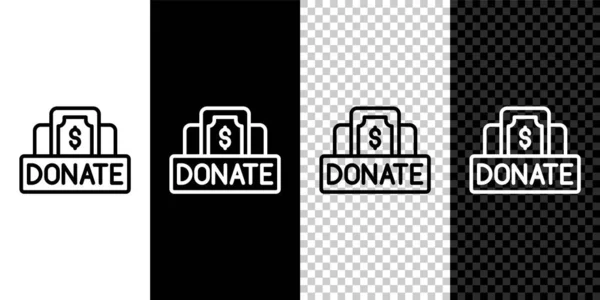 Set line Donatie en liefdadigheid icoon geïsoleerd op zwart-wit, transparante achtergrond. Doneer geld en liefdadigheid concept. Vector — Stockvector