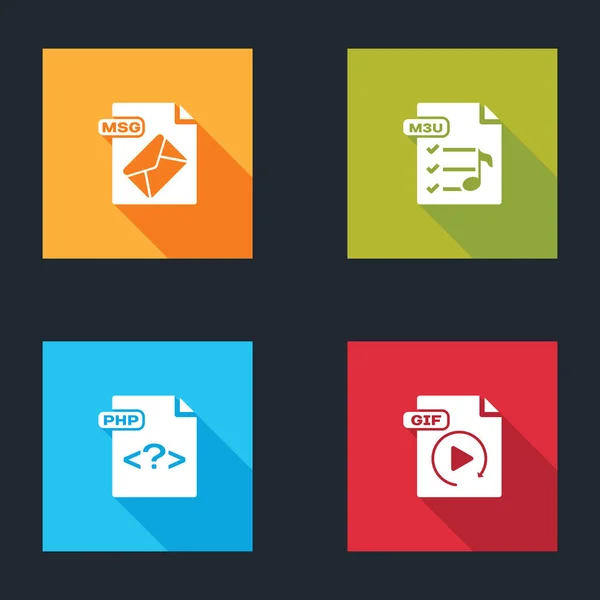 Définir le document de fichier MSG, l'icône M3U, PHP et GIF. Vecteur — Image vectorielle