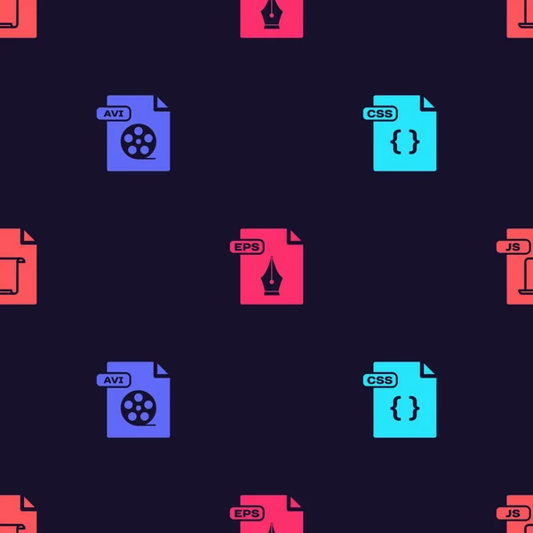 Установите CSS file document, AVI, EPS and JS на бесшовный шаблон. Вектор — стоковый вектор
