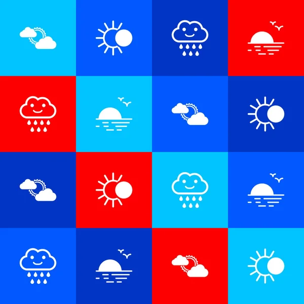 Set Sun and cloud weather, Eclipse of sun, Cloud with rain and Sunset icon. Vector — Stock Vector