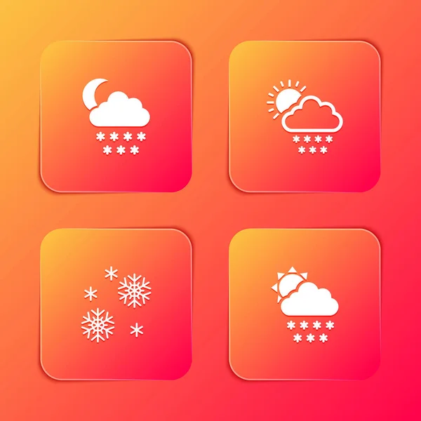 Stel wolk met sneeuw en maan, zon, sneeuw en pictogram. Vector — Stockvector