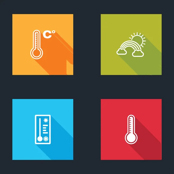 Nastavte meteorologický teploměr, duhu s mraky a sluncem a ikonu. Vektor — Stockový vektor