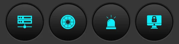 Definir Servidor, Dados, Web Hosting, Seguro, Sensor de movimento e ícone monitor de computador de bloqueio. Vetor — Vetor de Stock
