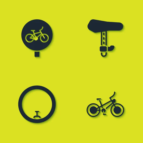 Definir bicicleta, roda e ícone do assento. Vetor — Vetor de Stock