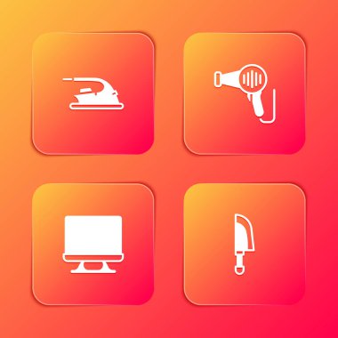 Elektrikli ütü, saç kurutma makinesi, akıllı televizyon ve bıçak ikonu. Vektör