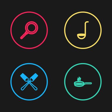 Hattı kesiştirilmiş çatal, kızartma tavası, mutfak kepçesi ve ikon. Vektör